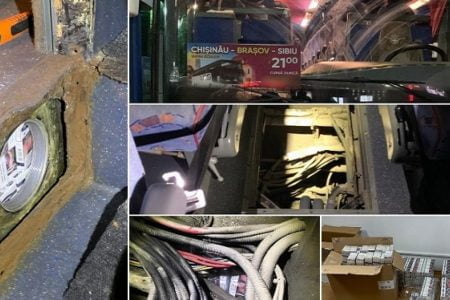 Peste două mii de pachete de țigări, găsite de către vameși într-un autocar de pe ruta Chișinău-Sibiu: Șoferul urma să vândă țigările în România