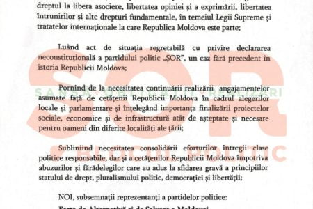 Reprezentanții Blocului politic „Ș.O.R.” au semnat o declarație-acord, care stabilește scopurile de bază ale noii structuri