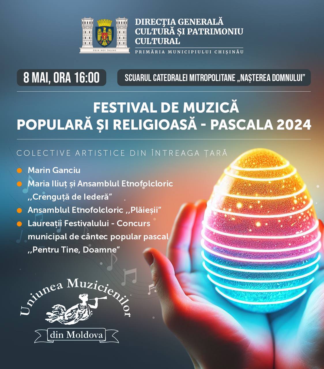 Scuarul Catedralei Mitropolitane „Nașterea Domnului” va găzdui pe data de 8 mai Festivalul de Muzică Populară și Religioasă – Pasca 2024